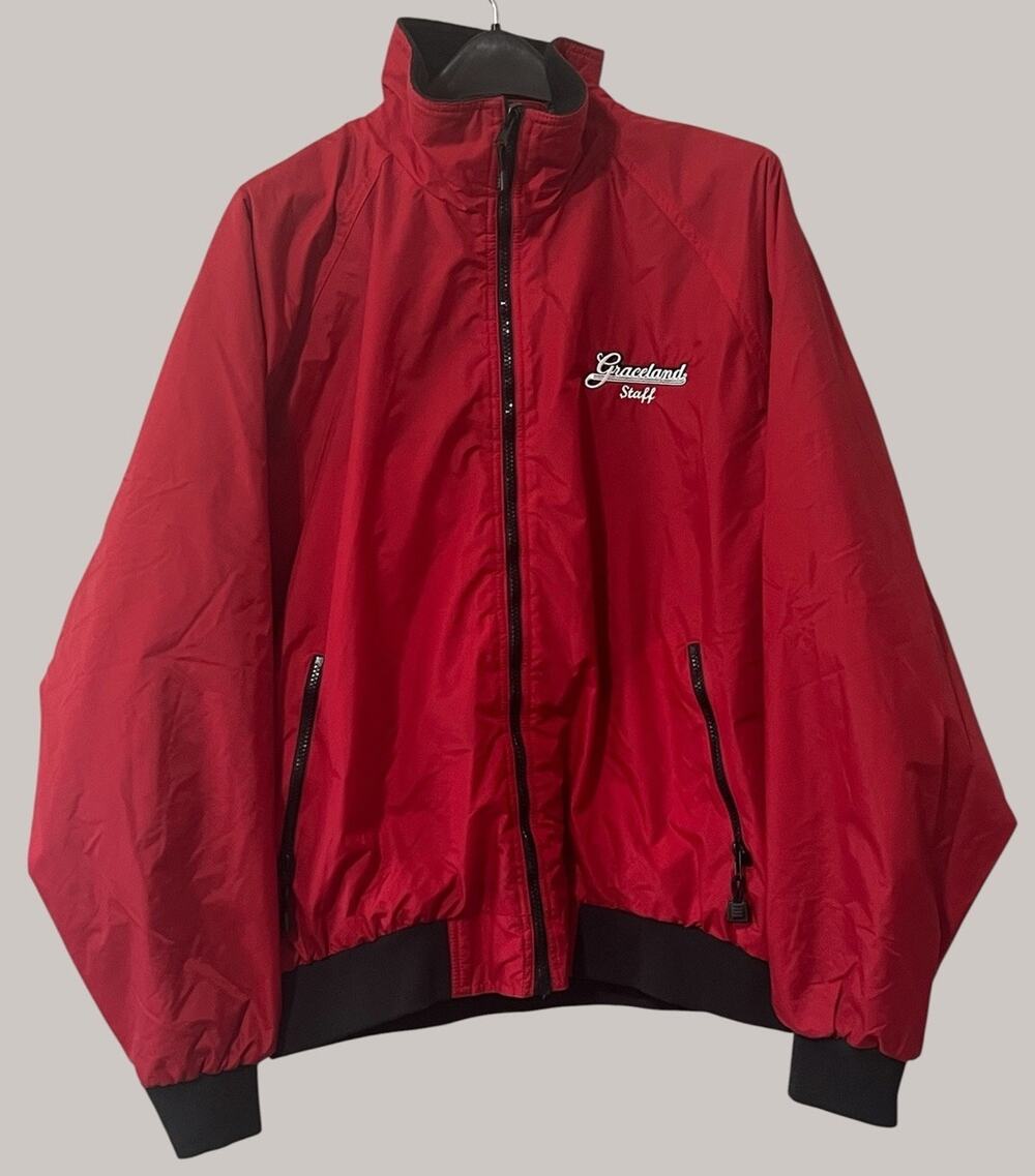 Official Graceland Staff Bomber Jacket Mens XL Red Fleece Lined 90s Hartwell